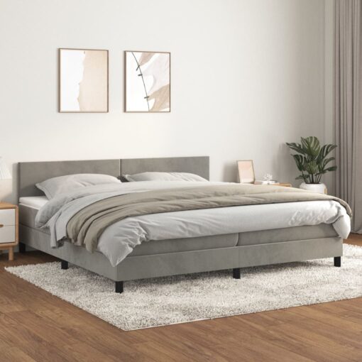 Box spring postelja z vzmetnico svetlo siva 200x200 cm žamet