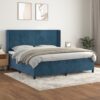 Box spring postelja z vzmetnico temno modra 200x200 cm žamet