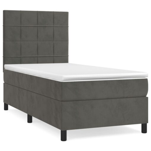 Box spring postelja z vzmetnico temno siv 90x190 cm žamet - Image 2