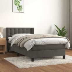 Box spring postelja z vzmetnico temno siva 100x200 cm žamet