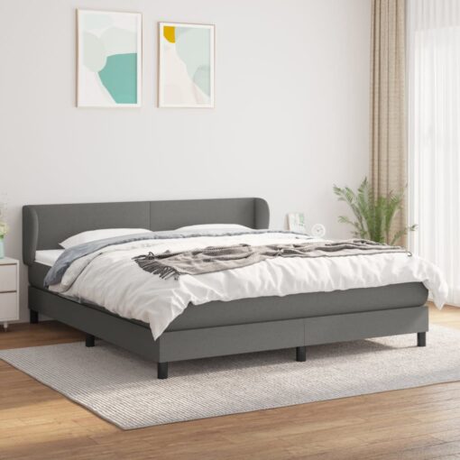 Box spring postelja z vzmetnico temno siva 160x200 cm blago