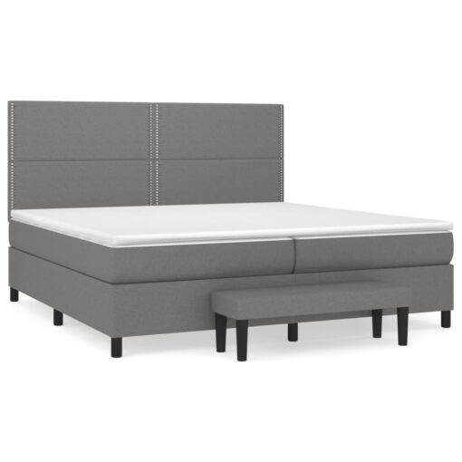 Box spring postelja z vzmetnico temno siva 200x200 cm blago - Image 2