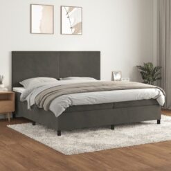 Box spring postelja z vzmetnico temno siva 200x200 cm žamet