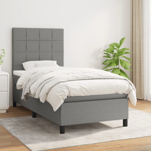 Box spring postelja z vzmetnico temno siva 90x200 cm blago