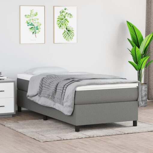 Box spring postelja z vzmetnico temno siva 90x200 cm blago