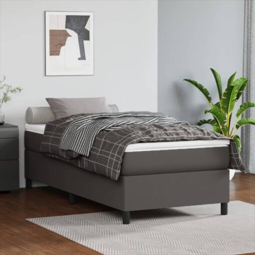 Box spring posteljni okvir siv 100x200 cm umetno usnje