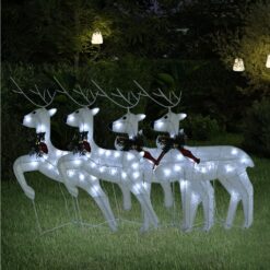Božični severni jeleni 4 kosi beli 80 LED akril