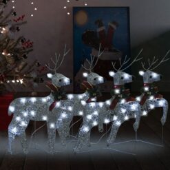 Božični severni jeleni 4 kosi srebrni 80 LED akril
