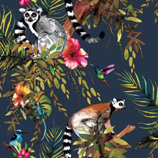 DUTCH WALLCOVERINGS Tapeta lemur bencinsko modra