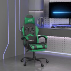 Gaming stol z oporo za noge črno in zeleno umetno usnje