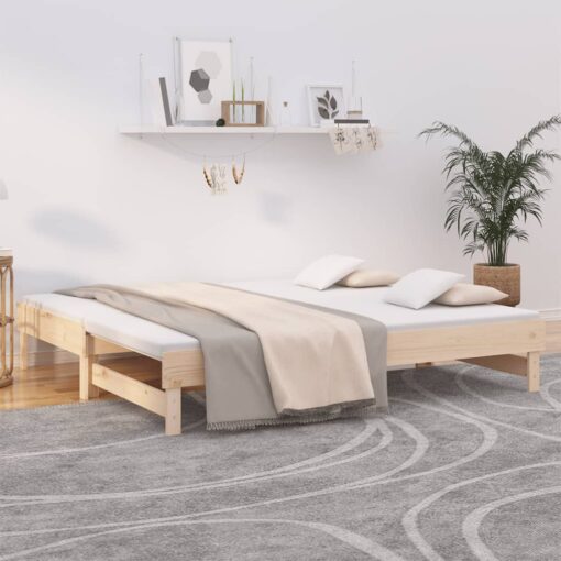 Izvlečna dnevna postelja 2x(90x190) cm trdna borovina