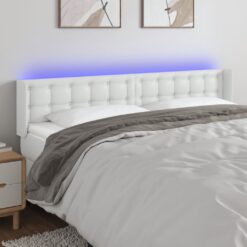 LED posteljno vzglavje belo 203x16x78/88 cm umetno usnje