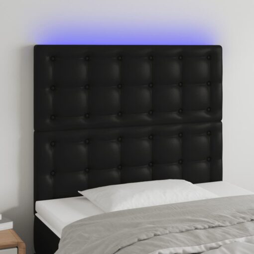 LED posteljno vzglavje črno 100x5x118/128 cm umetno usnje