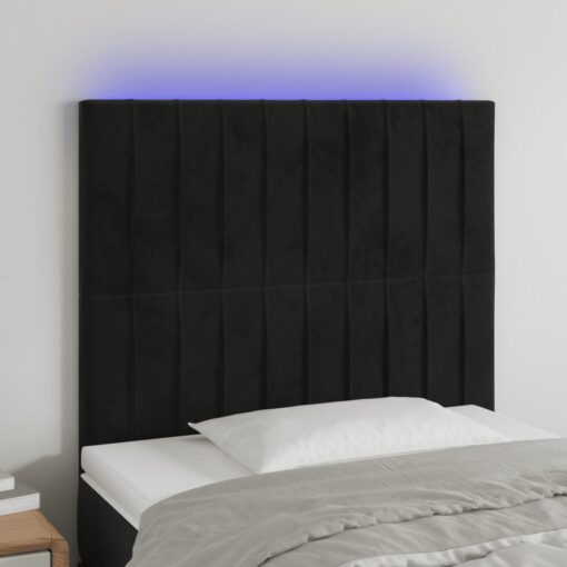 LED posteljno vzglavje črno 100x5x118/128 cm žamet