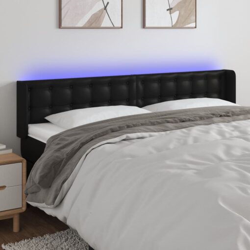 LED posteljno vzglavje črno 163x16x78/88 cm umetno usnje