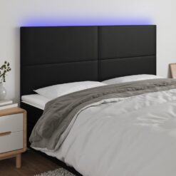 LED posteljno vzglavje črno 180x5x118/128 cm umetno usnje