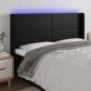 LED posteljno vzglavje črno 183x16x118/128 cm umetno usnje