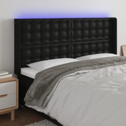 LED posteljno vzglavje črno 183x16x118/128 cm umetno usnje