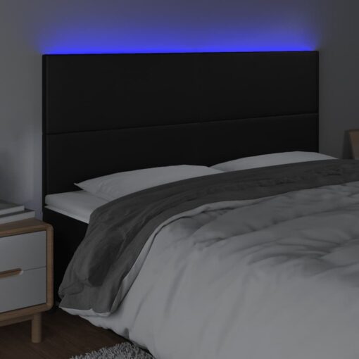 LED posteljno vzglavje črno 200x5x118/128 cm umetno usnje - Image 3