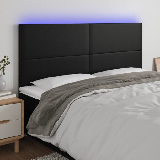 LED posteljno vzglavje črno 200x5x118/128 cm umetno usnje