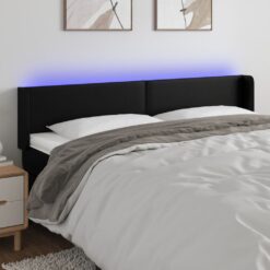 LED posteljno vzglavje črno 203x16x78/88 cm umetno usnje