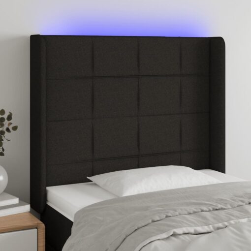 LED posteljno vzglavje črno 93x16x118/128 cm blago