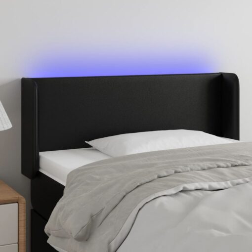 LED posteljno vzglavje črno 93x16x78/88 cm umetno usnje