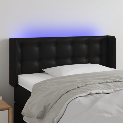 LED posteljno vzglavje črno 93x16x78/88 cm umetno usnje