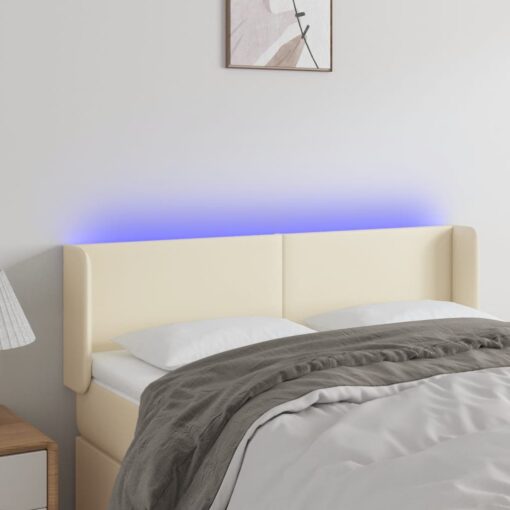 LED posteljno vzglavje krem 147x16x78/88 cm umetno usnje