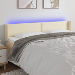 LED posteljno vzglavje krem 203x16x78/88 cm umetno usnje