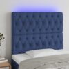 LED posteljno vzglavje modro 100x7x118/128 cm blago