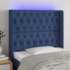 LED posteljno vzglavje modro 103x16x118/128 cm blago