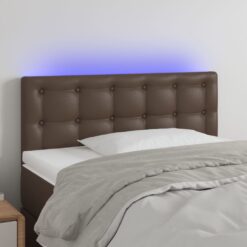 LED posteljno vzglavje rjavo 90x5x78/88 cm umetno usnje