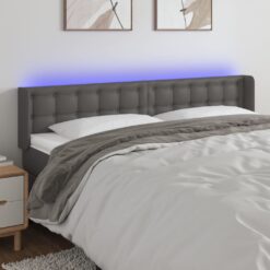 LED posteljno vzglavje sivo 203x16x78/88 cm umetno usnje