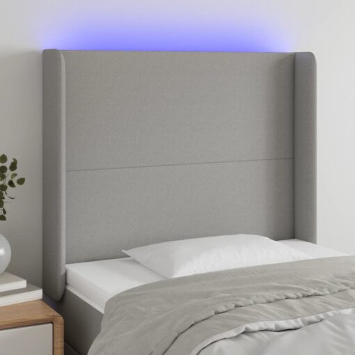 LED posteljno vzglavje svetlo sivo 103x16x118/128 cm blago