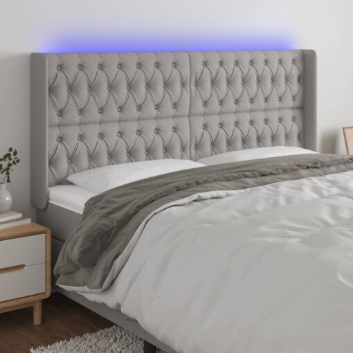 LED posteljno vzglavje svetlo sivo 183x16x118/128 cm blago