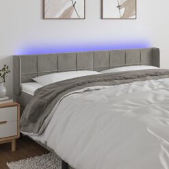 LED posteljno vzglavje svetlo sivo 183x16x78/88 cm žamet