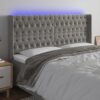 LED posteljno vzglavje svetlo sivo 203x16x118/128 cm žamet