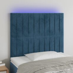 LED posteljno vzglavje temno modro 100x5x118/128 cm žamet
