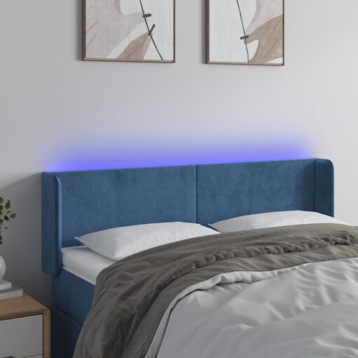 LED posteljno vzglavje temno modro 147x16x78/88 cm žamet