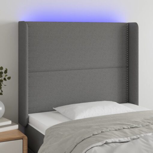 LED posteljno vzglavje temno sivo 103x16x118/128 cm blago