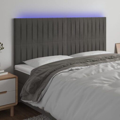 LED posteljno vzglavje temno sivo 180x5x118/128 cm žamet