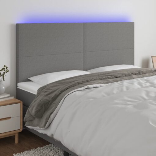 LED posteljno vzglavje temno sivo 200x5x118/128 cm blago