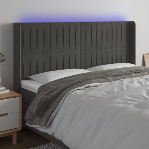 LED posteljno vzglavje temno sivo 203x16x118/128 cm žamet