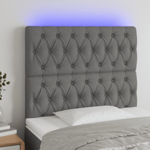 LED posteljno vzglavje temno sivo 90x7x118/128 cm blago