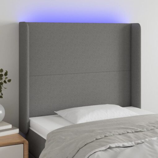 LED posteljno vzglavje temno sivo 93x16x118/128 cm blago
