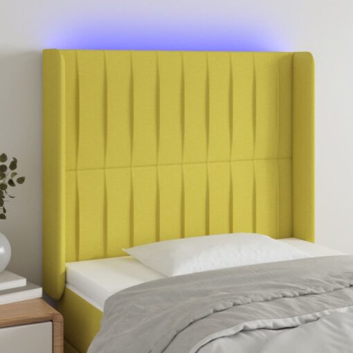 LED posteljno vzglavje zeleno 103x16x118/128 cm blago