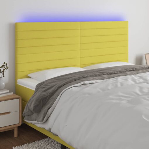 LED posteljno vzglavje zeleno 200x5x118/128 cm blago