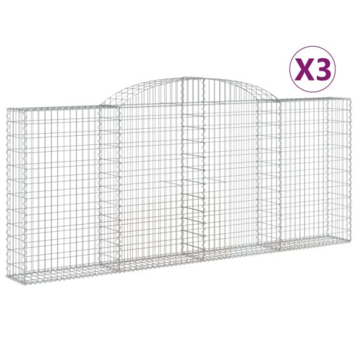 Obokane gabion košare 3 kosa 300x30x120/140 cm pocinkano železo - Image 2