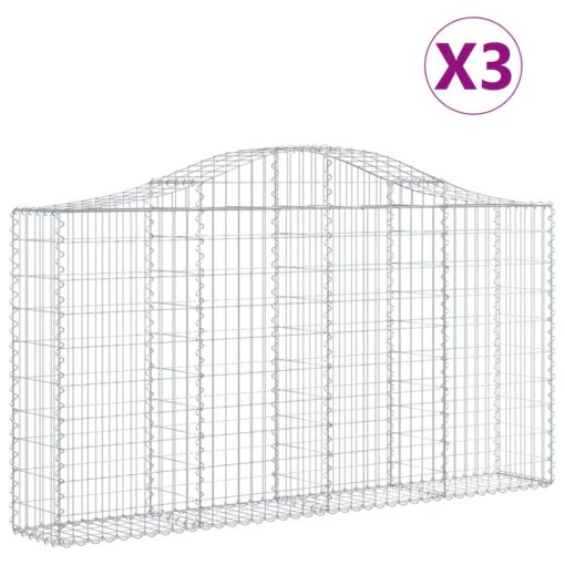 Obokane gabion košare 3 kosi 200x30x100/120 cm pocinkano železo - Image 2